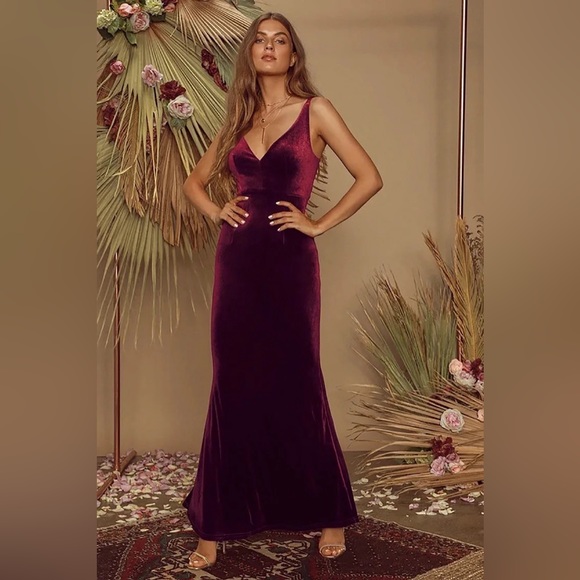 NWT Lulu's Plum Velvet Maxi Dress XSmall - Picture 1 of 3